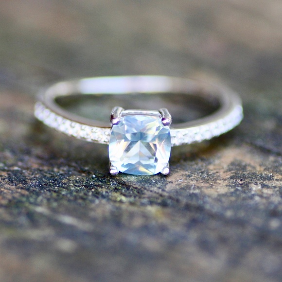 Handmade Pale Blue Aquamarine Ring Solid Sterling Silver 925 , March birthstone - Picture 5 of 6